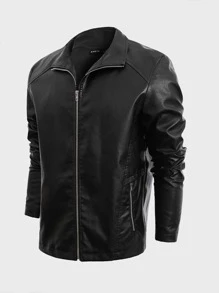 GENTILAND Men Zip Up PU Leather Jacket - Black - View 3