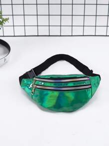 Holographic Zipper Waist Bag - Dark Green - View 1