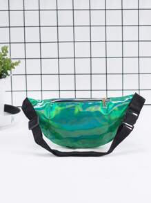 Holographic Zipper Waist Bag - Dark Green - View 2