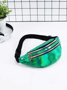 Holographic Zipper Waist Bag - Dark Green - View 3
