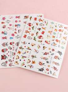 FULL BEAUTY 2sheets Christmas Cartoon Graphic Nail Art Sticker - Multicolor - View 4