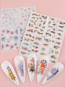 FULL BEAUTY 2sheets Christmas Cartoon Graphic Nail Art Sticker