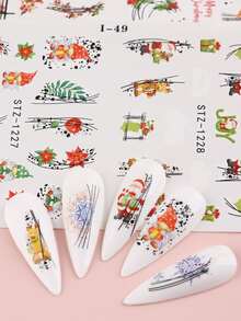 FULL BEAUTY 2sheets Christmas Cartoon Graphic Nail Art Sticker