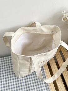 Lightweight And Suitable For Going To School, Campus, Library, Shopping, Travel, Outdoor, Picnic, Large Capacity Tote Bag Shoulder Bag - 米色 - 查看 3