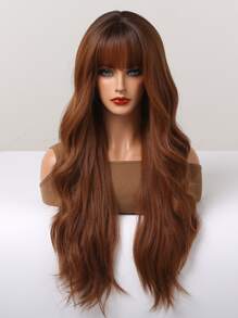 Pelucas largas onduladas de Body sintético con flequillo de 71.12 cm de color marrón rojizo para mujeres, para uso diario, fiestas de disfraces y cosplay - Multicolor - Ver 7