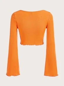 SHEIN EZwear Áo thun Plus size Xù nhỏ màu trơn Giải trí - trái cam - Xem 2