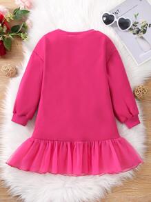 Niñas Vestido sudadera con lazo delantero bajo con fruncido - Rosa Fucsia - Ver 2