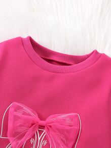 Niñas Vestido sudadera con lazo delantero bajo con fruncido - Rosa Fucsia - Ver 3