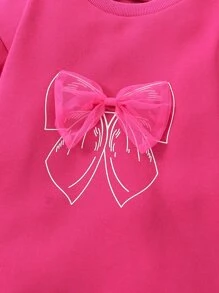 Niñas Vestido sudadera con lazo delantero bajo con fruncido - Rosa Fucsia - Ver 4