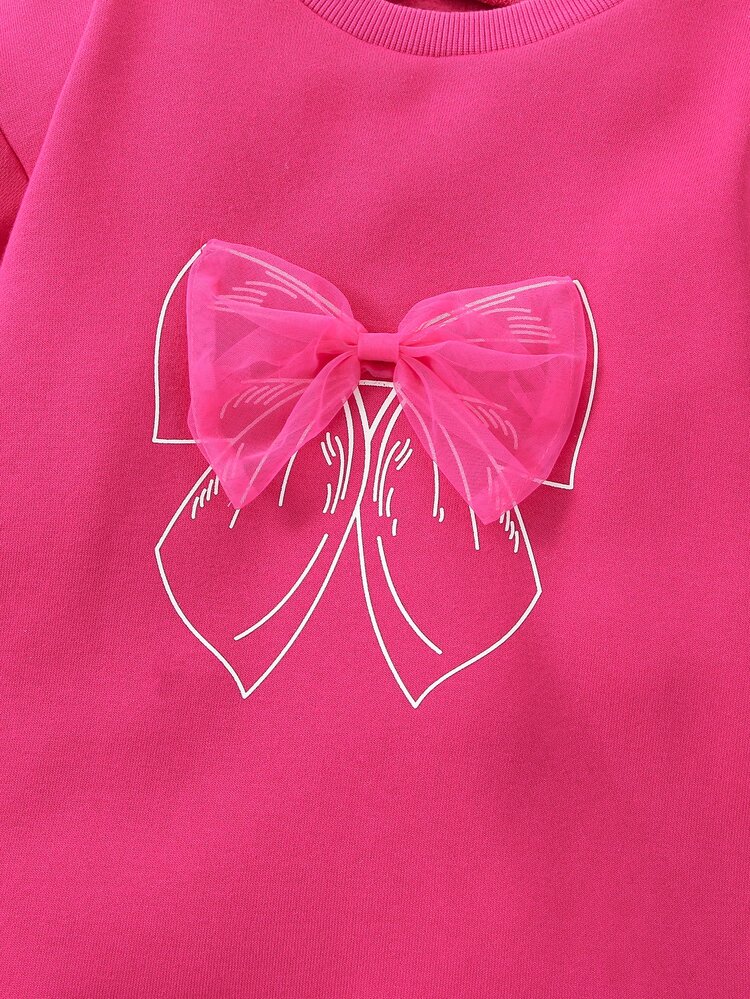 Niñas Vestido sudadera con lazo delantero bajo con fruncido - Rosa Fucsia - Añade 4