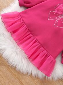 Niñas Vestido sudadera con lazo delantero bajo con fruncido - Rosa Fucsia - Ver 5