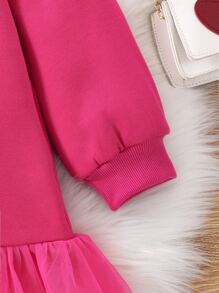 Niñas Vestido sudadera con lazo delantero bajo con fruncido - Rosa Fucsia - Ver 6