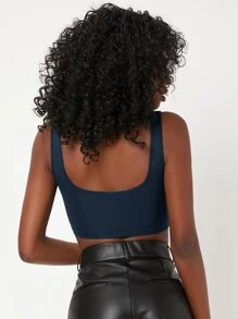 SHEIN BASICS 1 Miếng Scoop Cổ Chất rắn Crop Tank Top - Màu xanh hải quân - Xem 6