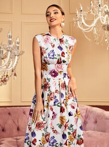 Modelyn Floral Print Fold Pleated Dress - Multicolor - View 3