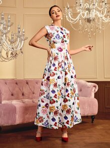 Modelyn Floral Print Fold Pleated Dress - Multicolor - View 4