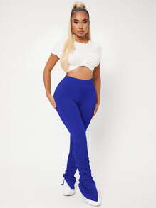 SHEIN SXY High Waist Skinny Stacked Trousers - Royal Blue - View 3