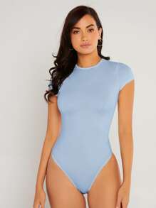 SHEIN BASICS 1pc Solid Slim Fit Bodysuit - Baby Blue - View 1