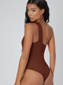 SHEIN BAE Cutout One-Shoulder Cheeky Bodysuit - Coffee Brown - View 2