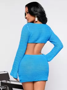SHEIN SXY Vestido de punto con abertura - Azul - Ver 2