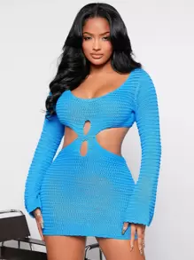 SHEIN SXY Vestido de punto con abertura - Azul - Ver 3