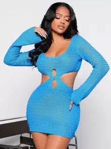 SHEIN SXY Vestido de punto con abertura - Azul - Ver 5