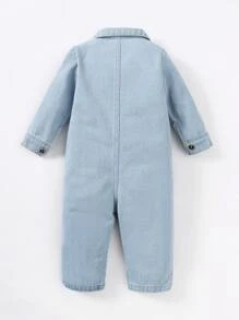 Baby Dual Pocket Ripped Shirt Denim Jumpsuit - Light Wash - View 2