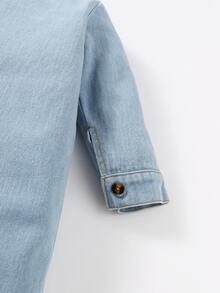 Baby Dual Pocket Ripped Shirt Denim Jumpsuit - Light Wash - View 6
