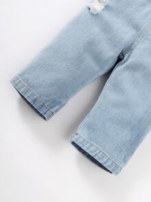 Baby Dual Pocket Ripped Shirt Denim Jumpsuit - Light Wash - View 7