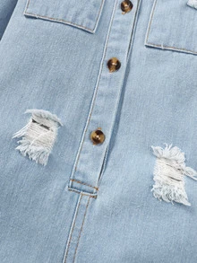 Baby Dual Pocket Ripped Shirt Denim Jumpsuit - Light Wash - View 8