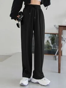 DAZY 缝线细节抽绳腰斜口袋运动裤秋季女式慢跑裤