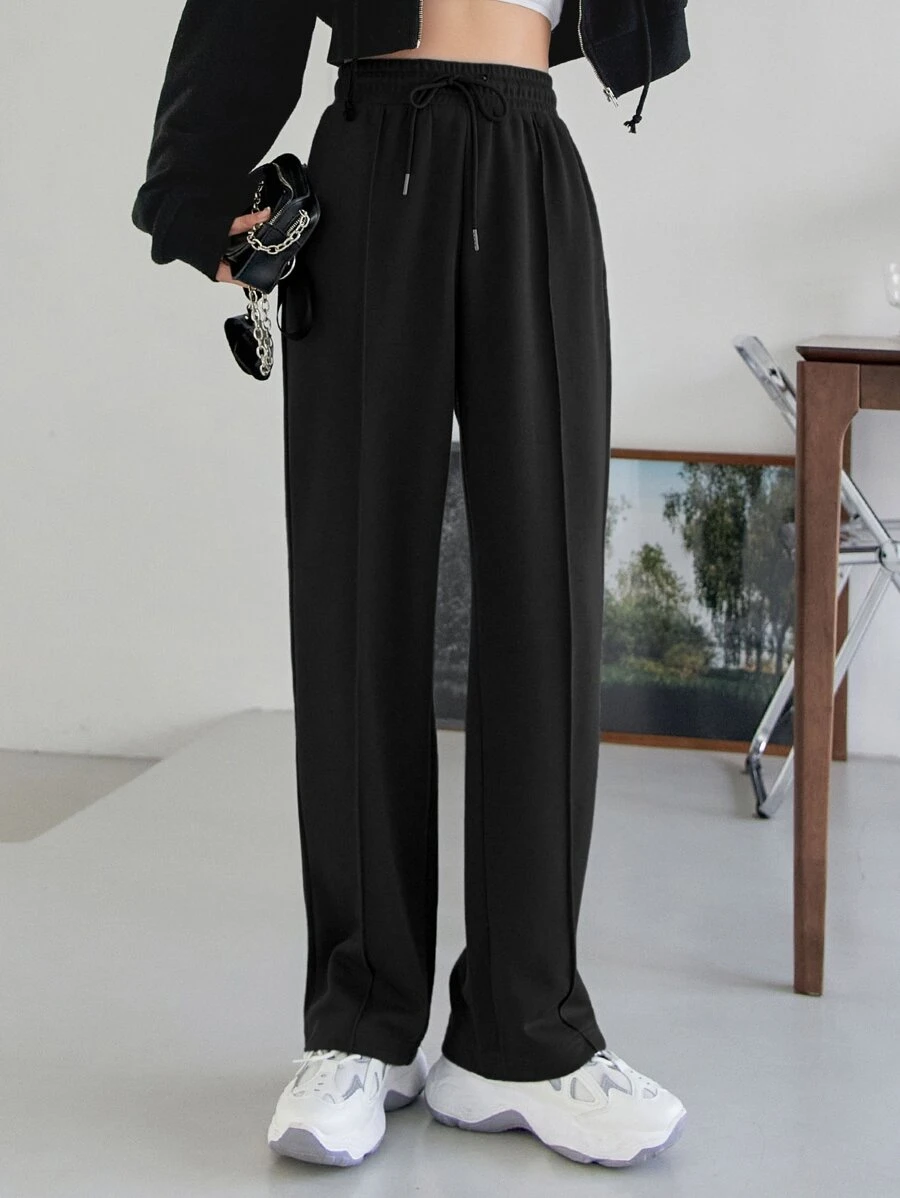 DAZY 缝线细节抽绳腰斜口袋运动裤秋季女式慢跑裤