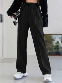 DAZY 缝线细节抽绳腰斜口袋运动裤秋季女式慢跑裤