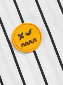 Manfinity VCAY 男士卡通貼布細節拼接領條紋圖案T恤 - 白色 - 查看 5