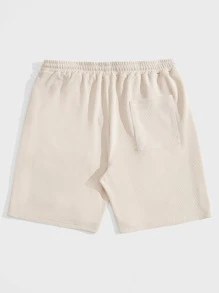 GENTILAND Hombres Shorts con bordado de letra de cintura con cordón - Beis - Ver 2