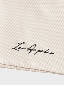 GENTILAND Hombres Shorts con bordado de letra de cintura con cordón - Beis - Ver 3