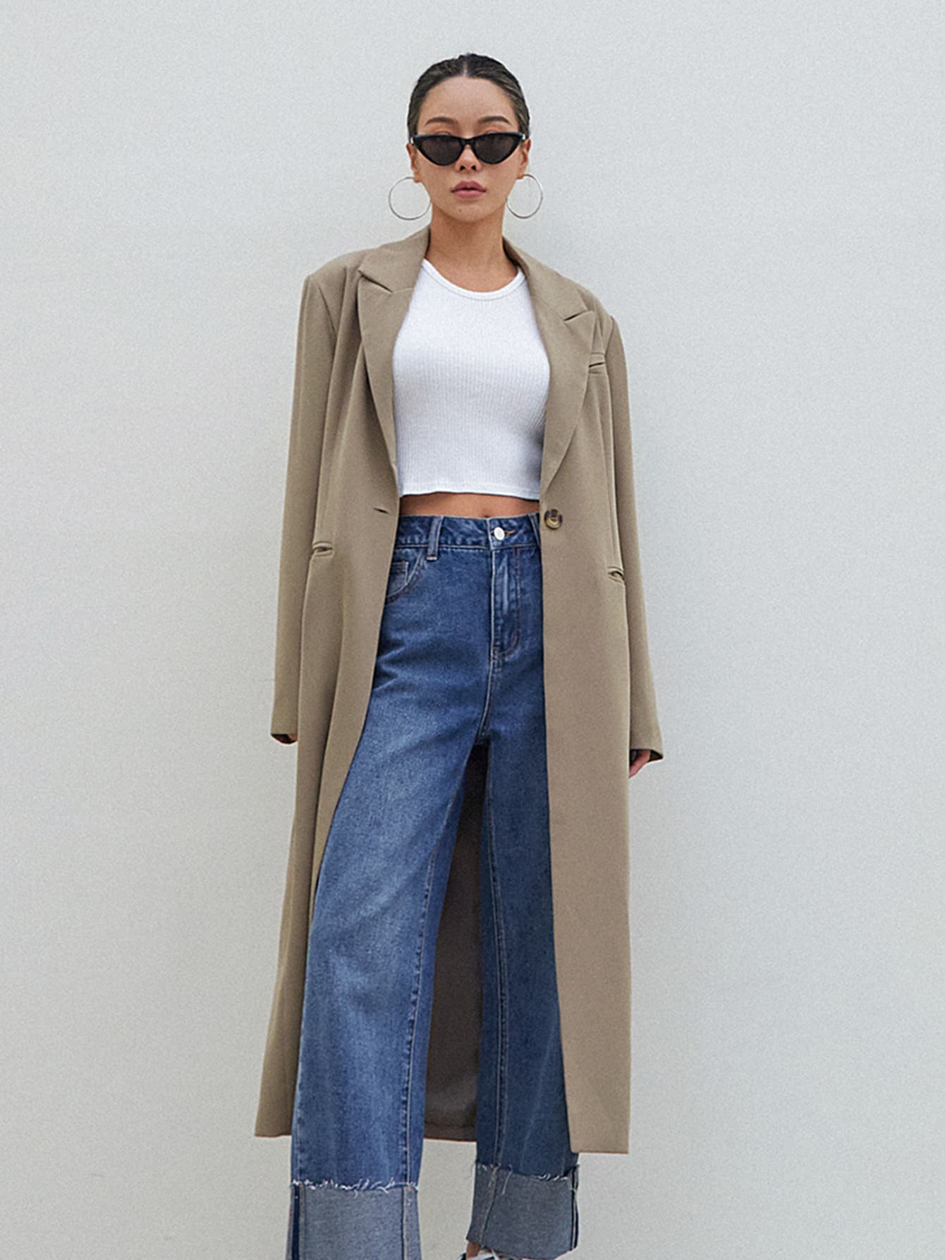 DAZY Áo khoác nữ cổ ve cài một nút, Quần áo nữ mùa thu - Màu Khaki - Xem 1