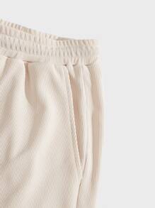 GENTILAND Hombres Shorts con bordado de letra de cintura con cordón - Beis - Ver 4