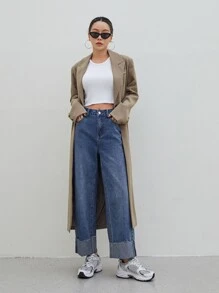 DAZY Áo khoác nữ cổ ve cài một nút, Quần áo nữ mùa thu - Màu Khaki - Xem 4