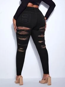 SHEIN SXY Cut Out Ripped Frayed Skinny Jeans - Black - View 2