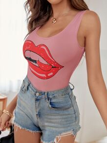 SHEIN Essnce Áo hai dây Con số Giải trí - Hồng - Xem 3