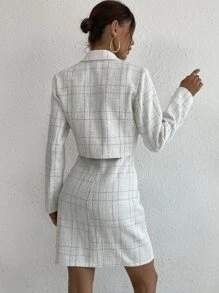 Chiquease 格紋粗花呢吊帶連衣裙和西裝領花呢外套 - 白色 - 查看 2