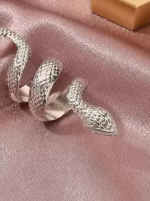 1入組哥德式朋克風格誇張盤繞蛇形戒指，適合女性日常佩戴 - 銀色 - 查看 3