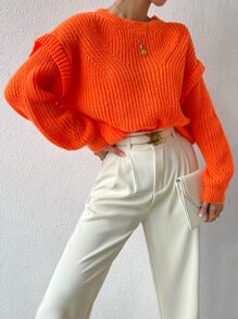SHEIN Essnce Jersey tejido de canalé de hombros caídos - Naranja - Ver 3