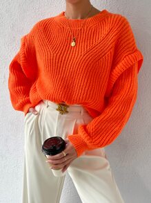 SHEIN Essnce Jersey tejido de canalé de hombros caídos - Naranja - Ver 4