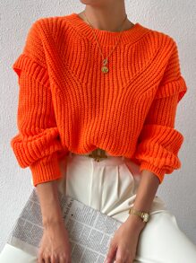 SHEIN Essnce Jersey tejido de canalé de hombros caídos - Naranja - Ver 5
