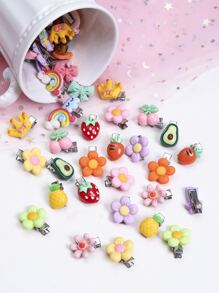 30 件裝隨機圖案女孩迷你可愛樹脂髮夾 - 彩色 - 查看 1
