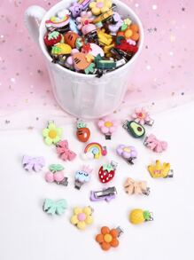 30 件裝隨機圖案女孩迷你可愛樹脂髮夾 - 彩色 - 查看 3