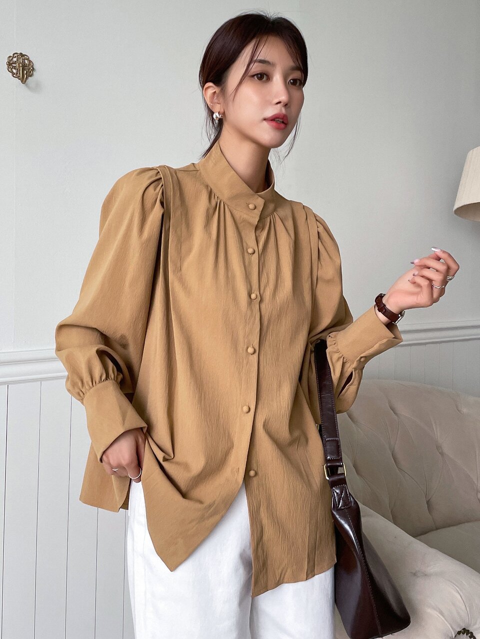 Bishop Sleeve Button Up Shirt Long Sleeve Women