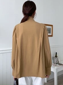 DAZY Bishop Sleeve Button Up Shirt Long Sleeve Women - Brown - View 3