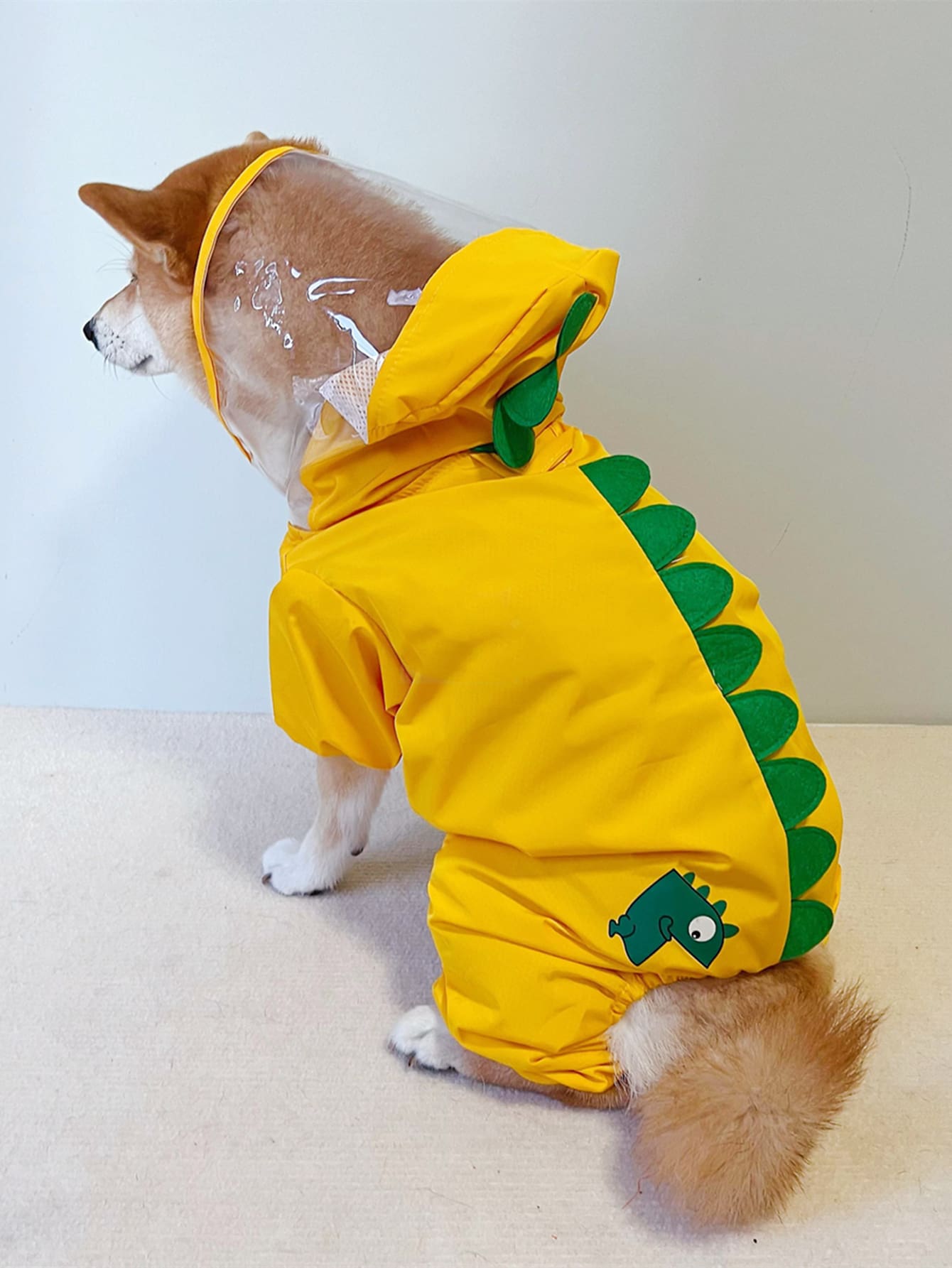 Dinosaur Design Pet Raincoat - Yellow - View 1